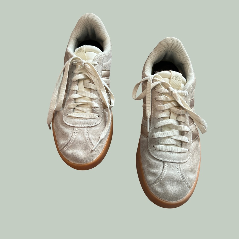 Adidas Court 2.0 Womens white Suede Metallic Rose Gold Sneakers Low Top size 9